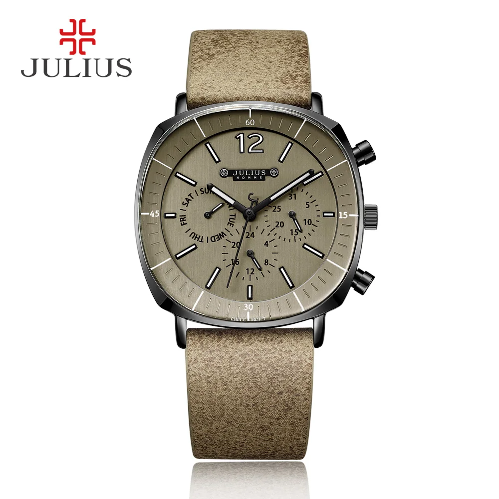 JULIUS Real Chronograph Men's Business Watch 3 Dials Leather Band