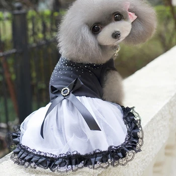 

New spring and summer dog dress transparent lace brick black and white skirt pet jacket small dog Chihuahua Yorkshire dress
