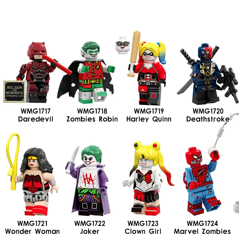 

Single Joker Harley Quinn Suicide Squad Zombie Robin Batman Legoings Daredevil Deathstroke Clown Building Blocks Toys Kids Gifts