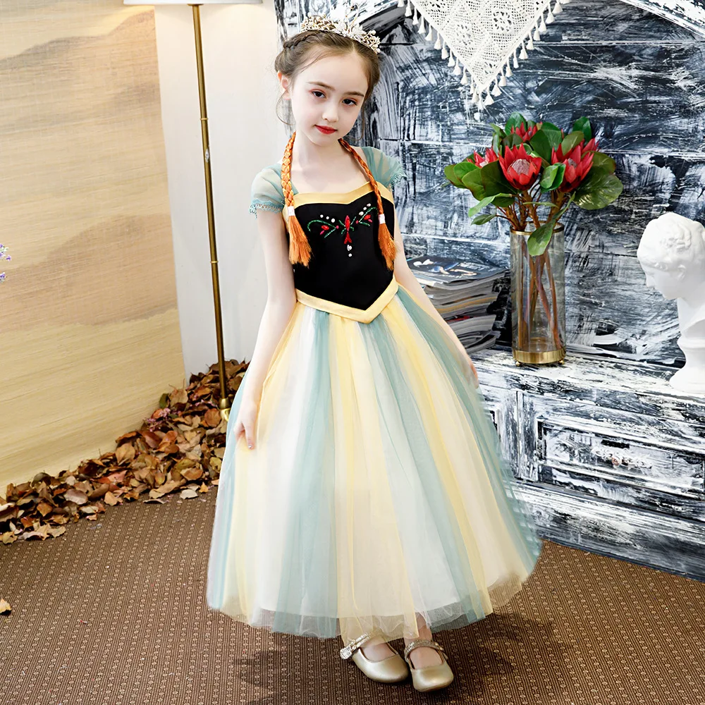 Girls Anna Dress Costume Princess  Dresses Cosplay Party Summer Baby Kids Children Fancy Baby Girl Clothes