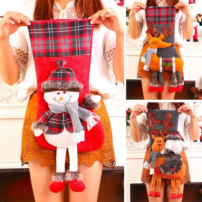 

Large Size Christmas Stocking Xmas Kids Gift Bag Wall Pendant Elk Snowman Santa Claus Christmas Tree Stocking Decor for Home