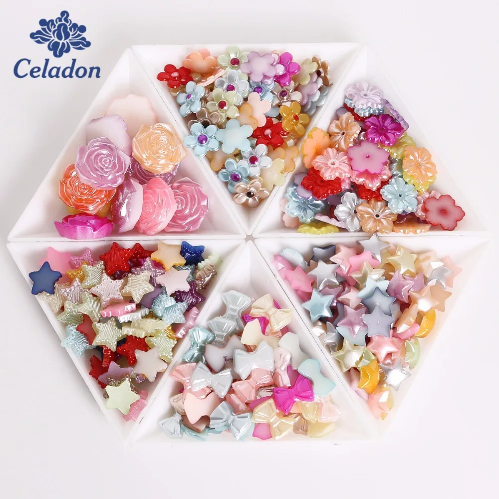 

Wholesale ABS Imitation Pearl Multi-size Mix Colors Flower Star Rose Flat back Beads for Jewelry Diy Craft Scrapbook 50-200Pcs