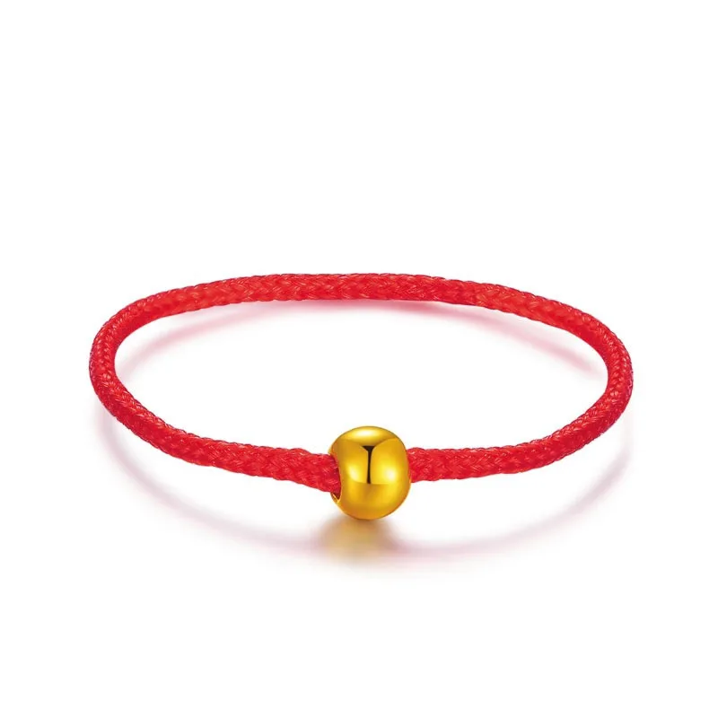 

New Arrival 24K Yellow Gold Ring Women Red String Gold Beads Ring