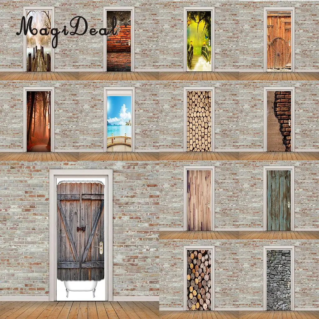 3D Door Wall Paper Murals Wall Stickers Scene for Home Art Decoration Self Adhesive Vinyl Waterproof Art Door Decals 77x200cm