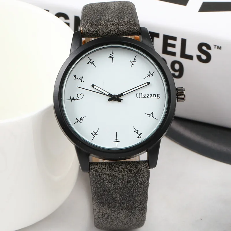 2018 Hot Fashion Contracted Quartz Watch Simple Exquisite Ladies Clock Creative Heartbeat Vintage Leather Watch Couple Watch 