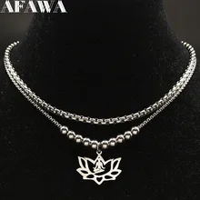 Collier avec pendentif Lotus de Yoga pour femmes, en acier inoxydable, couleur argent, Double couche, bijoux de déclaration, 2021, N18680
