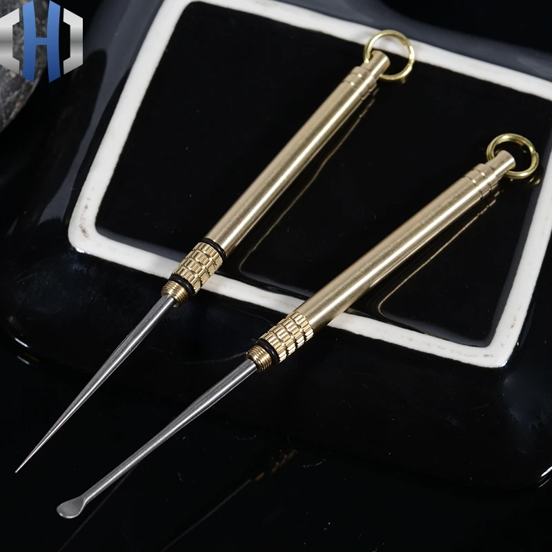 

Brass Portable Waterproof Warehouse Titanium Toothpick Combination One Toothpick Holder Titanium Ear Spoon + Brass Barrel