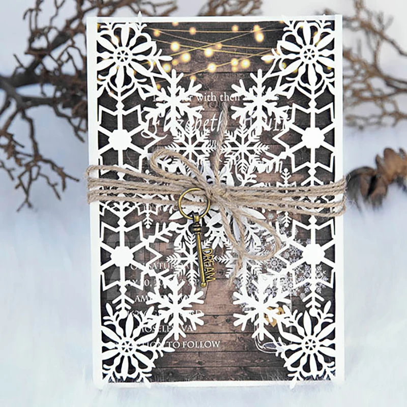  10 Sets Design Snow Pattern White Ivory Wedding Invitations Cards Blank Print Send Ribbons Envelope - 32867661469