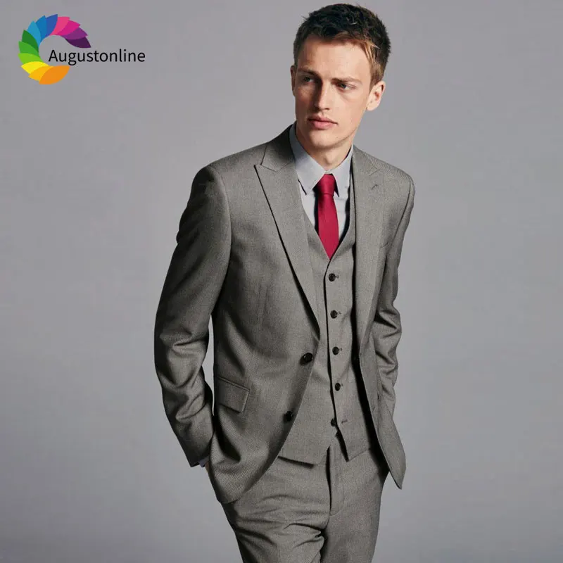 

Formal Grey Men Suits Wedding Costume Homme Slim Fit Groom Tuxedo 3Piece Jacket Pants Vest Man Blazer Masculino