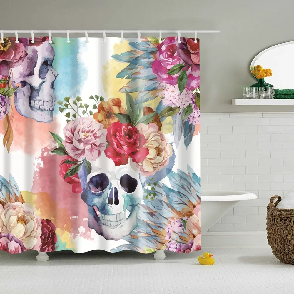 

Dafield Sugar Skull Shower Curtain with Skull Flower Shower Curtain Waterproof Fabric for Bathroom Shower Curtain Skull