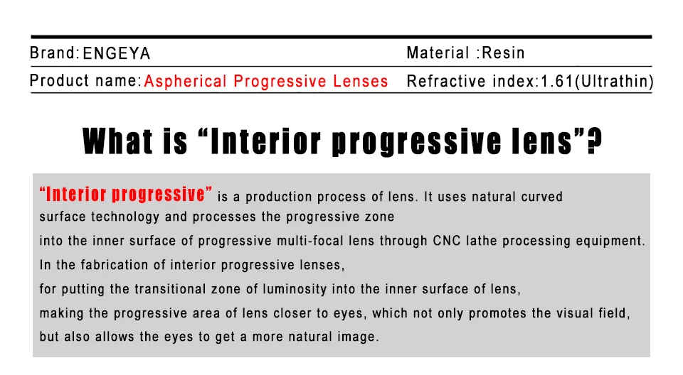 ENGEYA 1,61 ИНДЕКС интерьер прогрессивные линзы форма мульти фокусное Асферические смолы рецепт линзы с зеленым покрытием