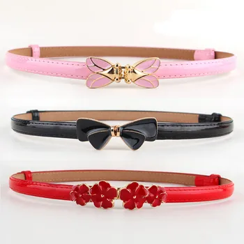 

HOT Belt Adjustable waist belts Pink enamel bow strap belt flower Cicada buckle gold plated adjust PU leather thin gifts Women