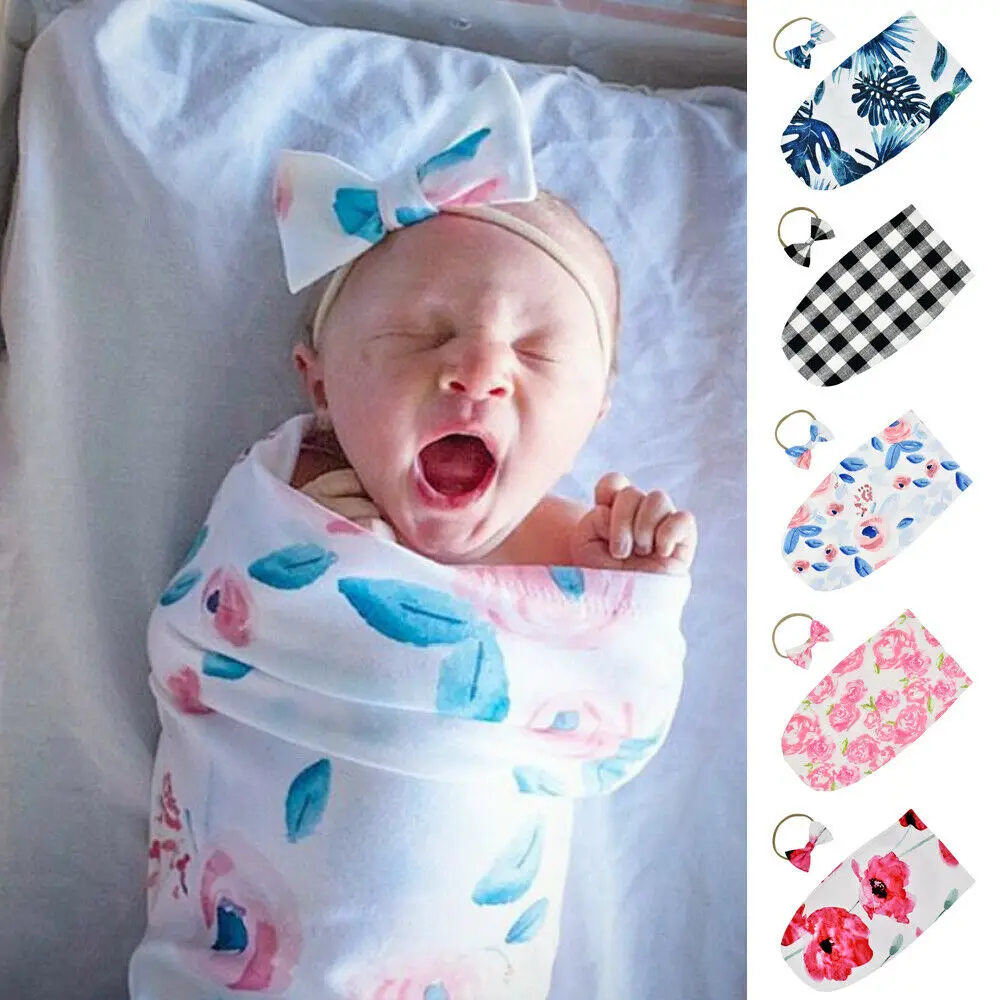 

Newborn Swaddle Blanket Baby Boys Girls Sleeping Bag Wrap Headband Clothes 0-6M