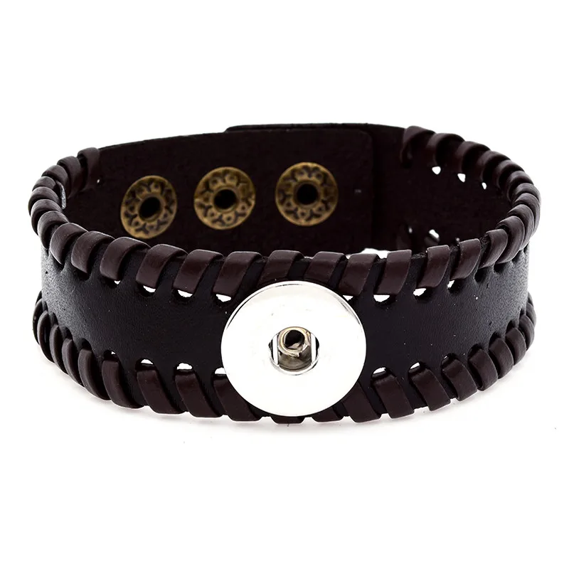 Fashion Men' 2.6cm Width Genuine Leather Armband Metal 18mm Snap
