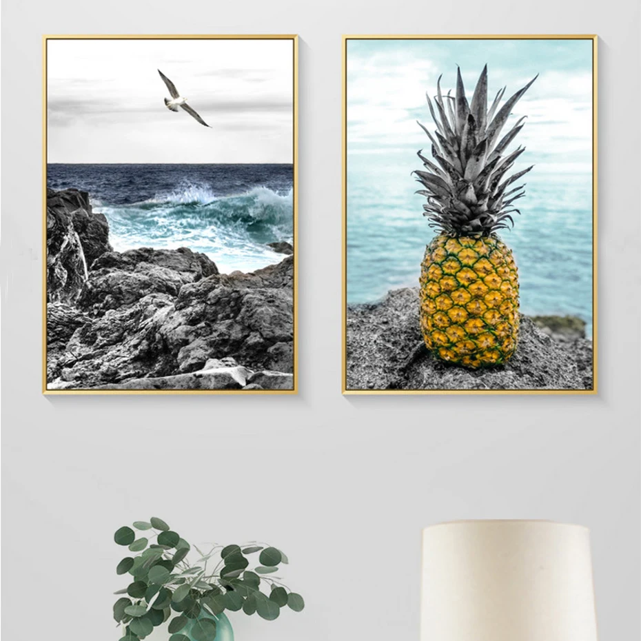 

Seascape Pineapple Seagull Canvas Painting Abstract Nordic Posters Prints Wall Art Pictures for Living Room Home Decor Unframed