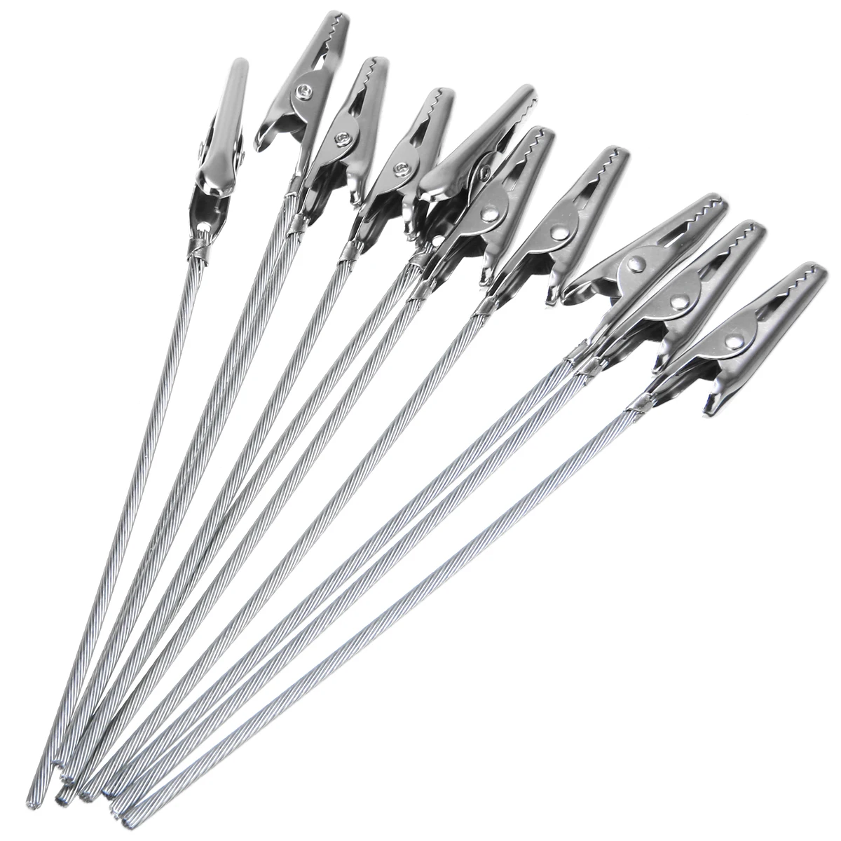 10pcs 120mm Length Non-insulated Electric Test Crocodile Clamp Metal Alligator Clips Silver Tone For Electric Testing Work
