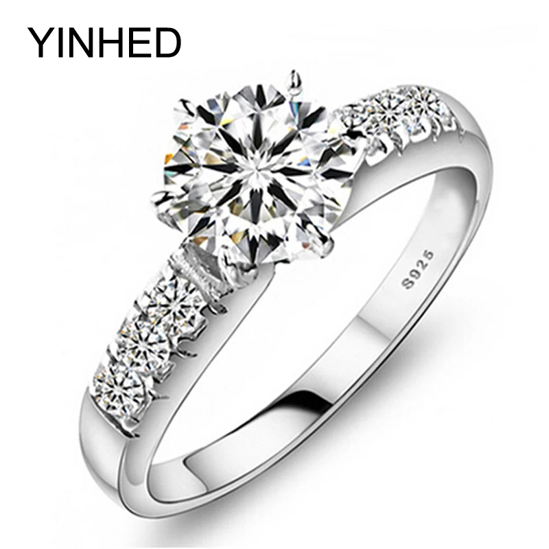 YINHED Original 100% 925 Sterling Silver Wedding Rings For Women Luxury 1 Carat CZ Diamant Engagement Ring Fashion Jewelry ZP68