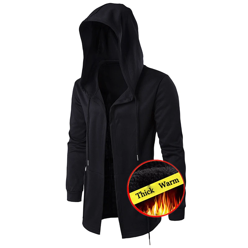 

Men Hooded Thick Hoodies With Black Cap Cosplay Game Witch Sweatshirts Fashion Jacket long Sleeves Zipper Cloak Men's Winter Top