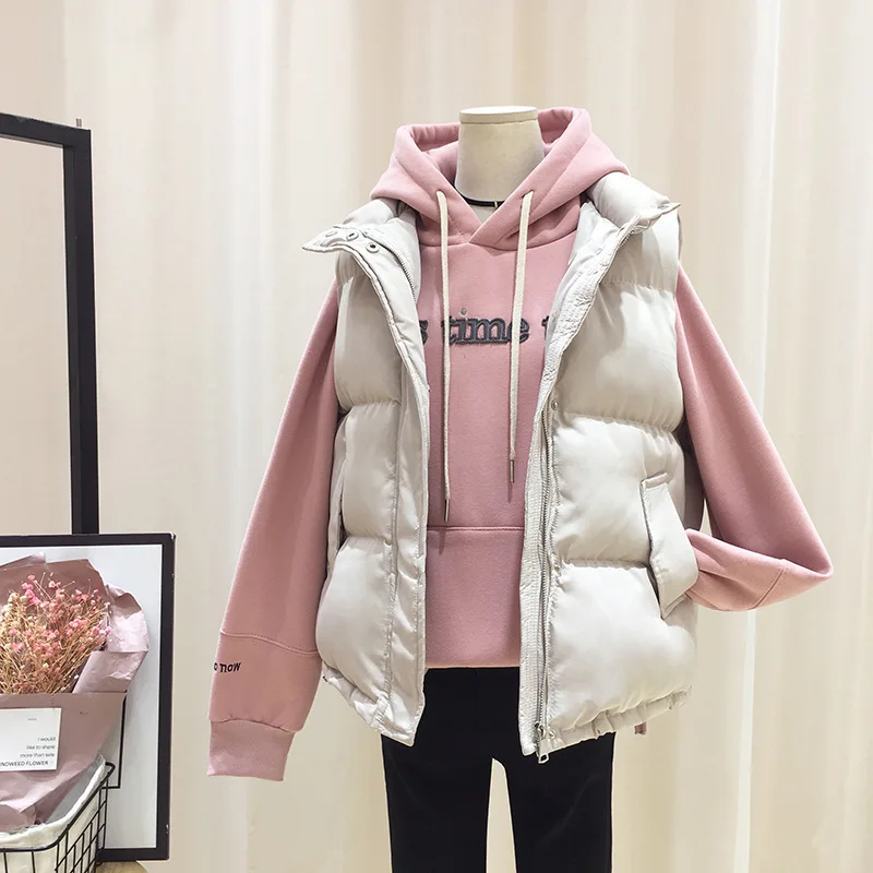 

Lusumily Warm Vest Women Thicken Waistcoat Sleeveless Cotton Waistcoat Solid Color Turn-down Collar Outwear Vests For Female