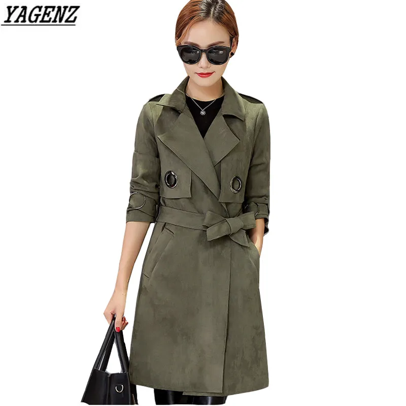 

Female faux Suede Windbreaker Jacket 2017 New Autumn Winter Elegant Women Jacket Large Size Casual Women Basic Coats YAGENZ K312