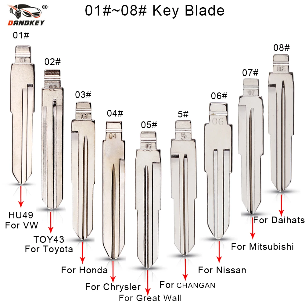 Dandkey Сменный Чехол для автомобильного ключа CY24 TOY43 MIT8 лезвие #01 #02 #03 #04 #05 #5 #06 #07 #08 VW