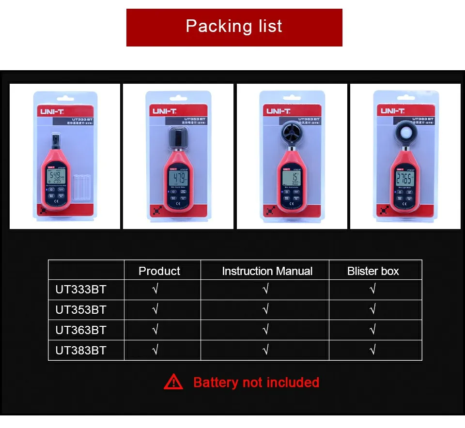 UNI-T UT333BT UT353BT UT363BT UT383BT цифровой измеритель влажности мини-анемометр светильник Люкс Цифровой измеритель звука