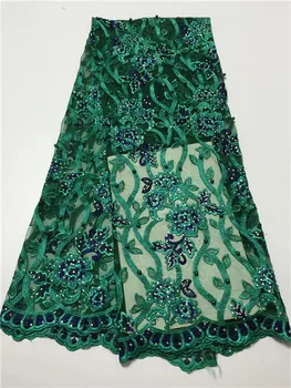 

Popularity Green 3D Embroidered Mesh Stone Lace Fabric For Party Dress African beads tulle Lace Material PF1-26