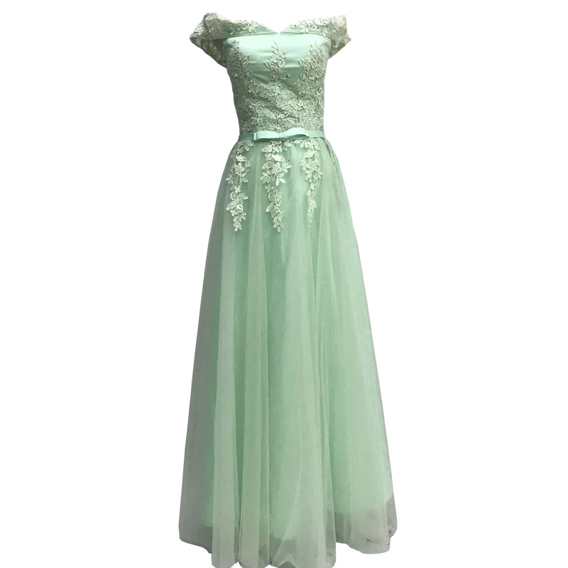 LAMYA/вечернее платье с вырезом лодочкой и аппликацией из бисера; элегантное кружевное платье; праздничное платье трапециевидной формы для банкета; платье для выпускного вечера; Robe de soiree - Цвет: Green long style