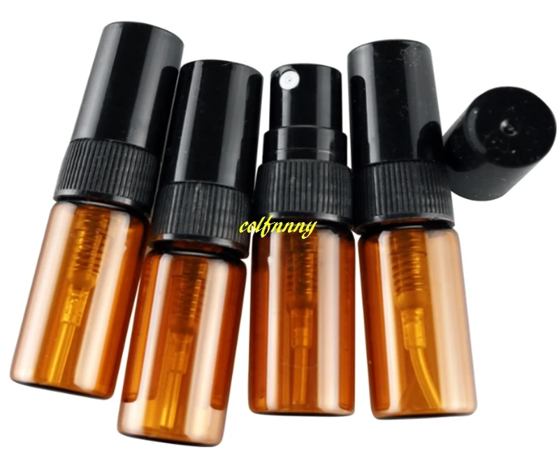 

500pcs/lot Fast shipping 3ML Amber Spray Perfume Bottle Empty Brown Parfum Sample Glass Atomizer Bottles