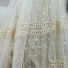 Кружевная ткань цвета слоновой кости, винтажная вышитая Тюлевая кружевная ткань, античное Свадебное кружево, занавеска, домашний декор, MF080