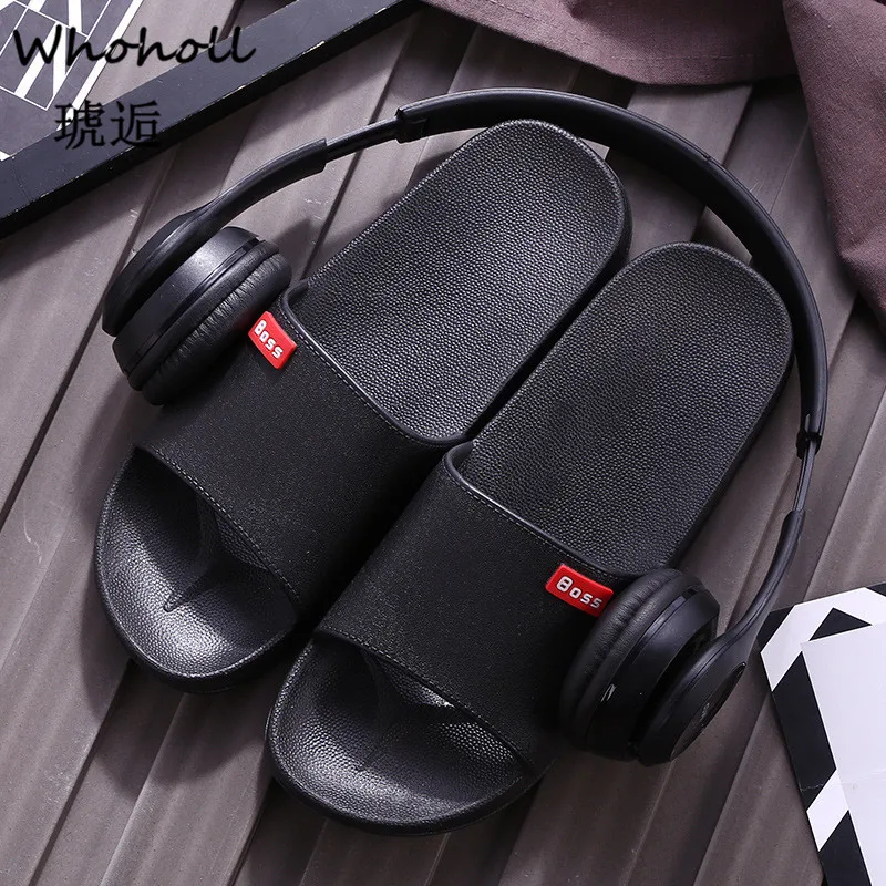 

Whoholl Brand Men Slippers Casual Black and White Shoes Non-slip Slides Bathroom Summer Sandals Soft Sole Flip Flops Man Shoes