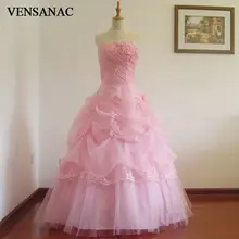 VENSANAC 2017 New A Line Flowers Strapless Off The Shoulder Sleeveless Pink Satin Bridal Wedding Dress Wedding Gown 30779
