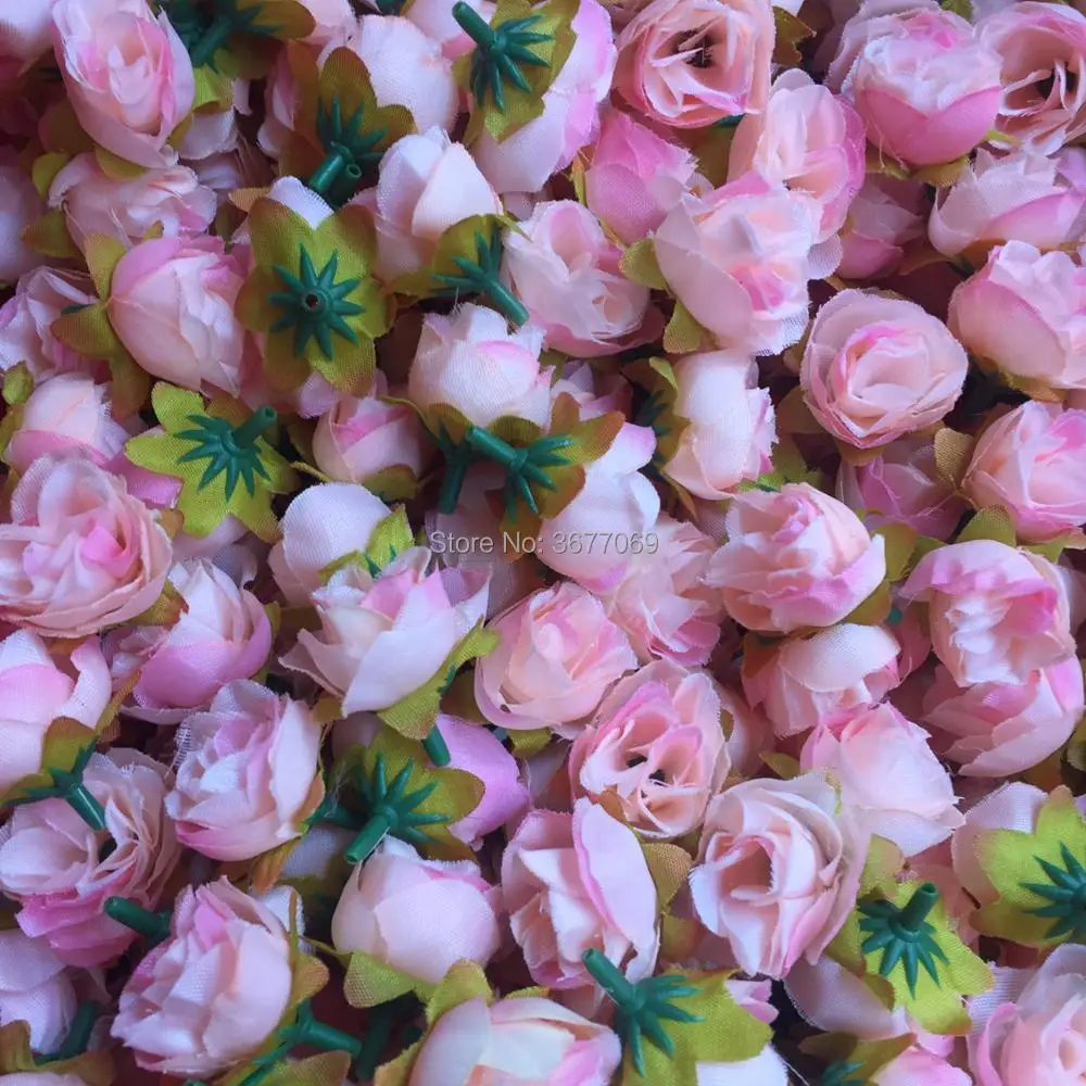 50pcs Light Pink Rose Bud Decorative Synthetic Flowers Faux Silk Mini