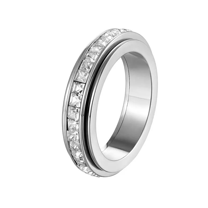 Новое вращающееся блестящее кольцо с квадратным кристаллом для женщин, титановая сталь, золотой цвет, роскошные ювелирные изделия известного бренда, кольцо для любви, подарок - Цвет основного камня: Белый