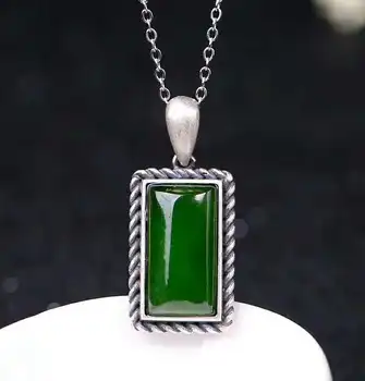 

Hetian Biyu Silver Inlay Pendant Square Pendant j12#