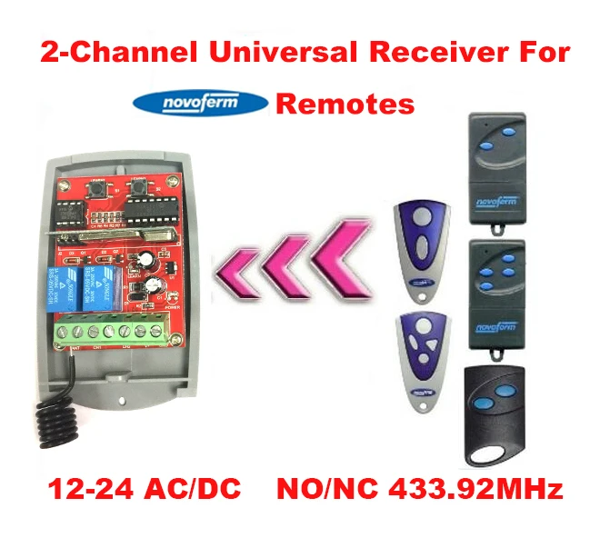 

2pcs For Novoferm remote control 2 Channel 433.92 MHz 12-24V DC receiver
