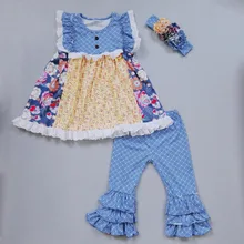 Newborn Baby Girl Outfit Flower Pattern Top with Ruffles Summer Spring Clothes Newborn Baby Boutique Baby Girls clothes Set