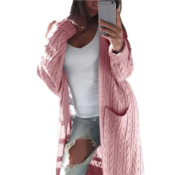 

Fashion Autumn Winter Women Thick Pocket Pull Femme Sweater Feminine Women Long Sleeve Knitted Cardigan Sweaters 2018