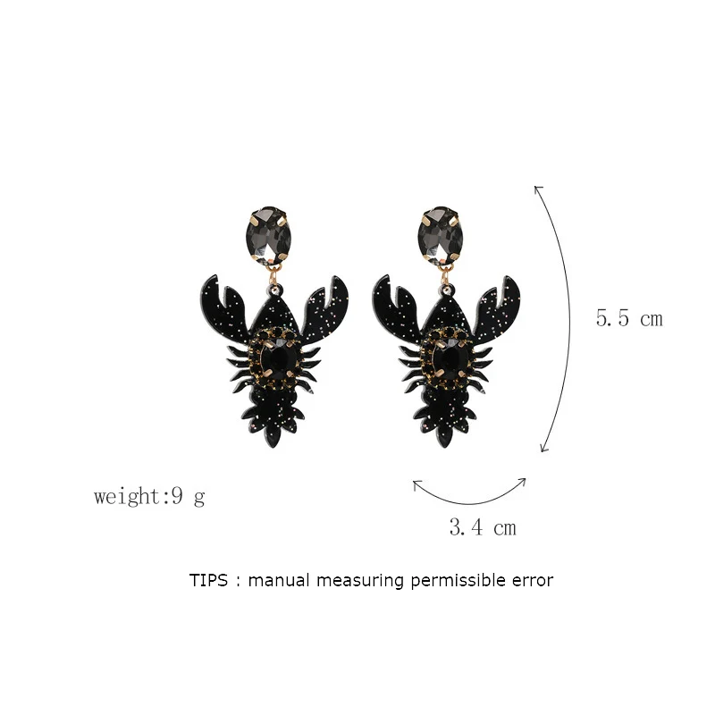 Lobster Earrings Women Personality Fashion Alloy Crystal Earrings 2018 Korean Trendy Big Drop Earrings For Women Black Red Color