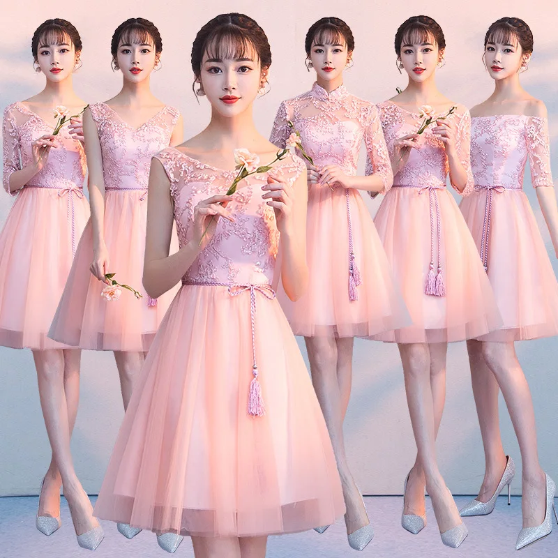 

PINK Short Bridesmaid Dresses Robe Demoiselle D'honneur Fille 2019 A Line Wedding Party Guests Formal Gowns Graduation Dress