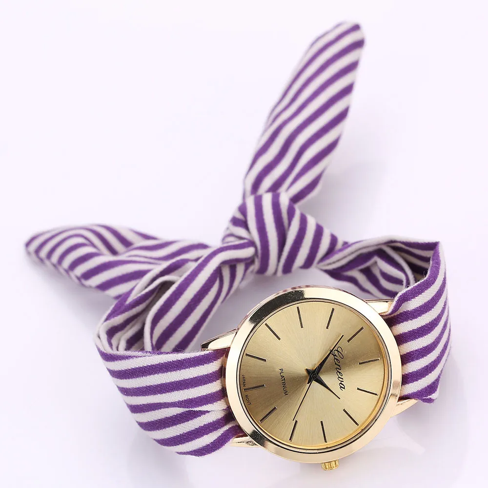 Hot Fashion Watch Women Stripe Floral Cloth Quartz Dial Bracelet Wristwatch New 213 - Цвет: F