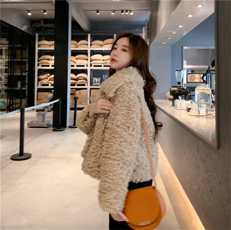 Элегантная уличная верхняя одежда для женщин корейская версия осень зима толстый теплый мягкий флис куртка Верхняя одежда Мишка плюшевое пальто