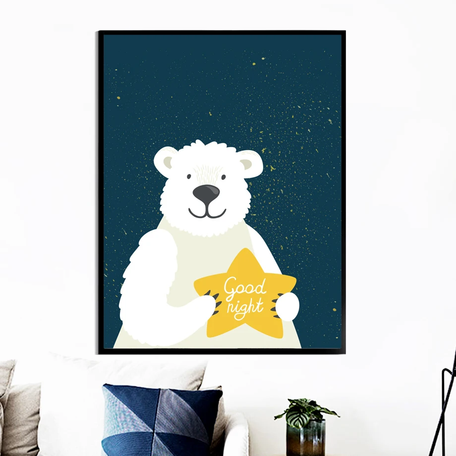 Cartoon-Bear-Star-Moon-Nordic-Posters-And-Prints-Wall-Art-Canvas-Painting-Animal-Wall-Pictures-Baby (2)