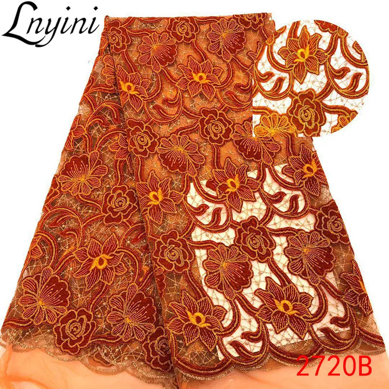 

Burnt Orange Velvet Lace Fabric French African Tulle Mesh Lace Embroidery Nigerian Lace Fabrics for Wedding Party Dresses L2720B