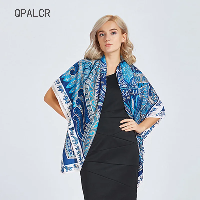 

QPALCR Retro Silk Scarf Print Square Scarfs Luxury Brand Female Shawls Scarves Ladies Travel Sunscreen Shawl 130*130cm