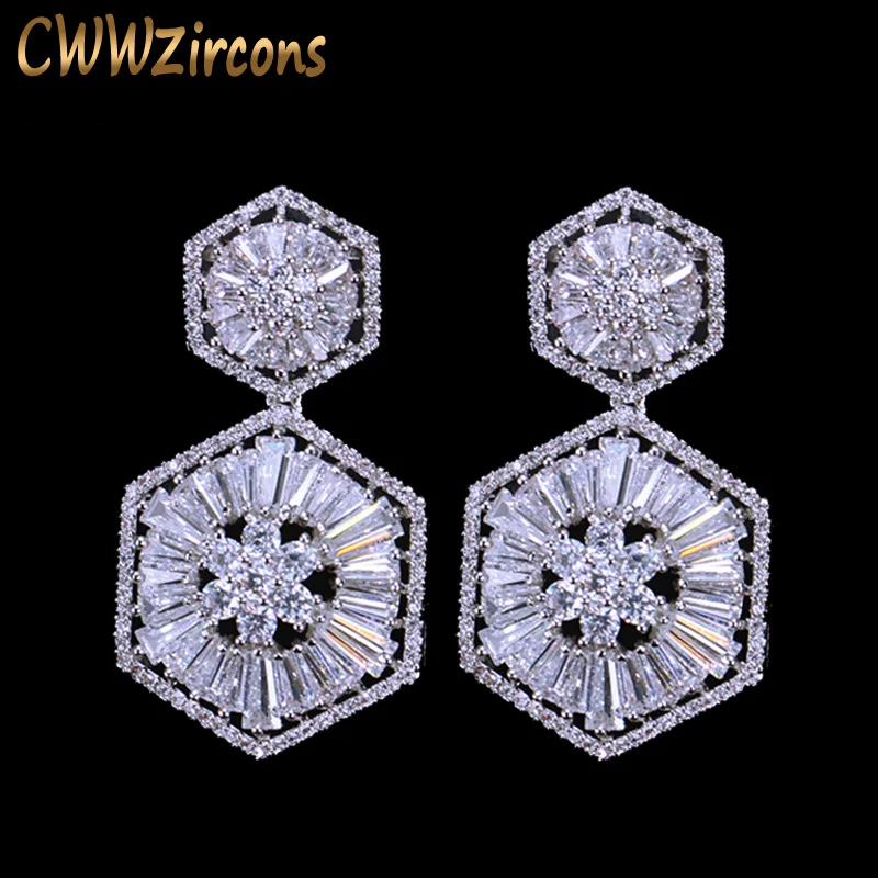 CWWZircons, высокое качество, 925 пробы, Серебряная булавка, роскошные серьги с кубическим цирконием для женщин, свадебный подарок, ювелирные изделия CZ127