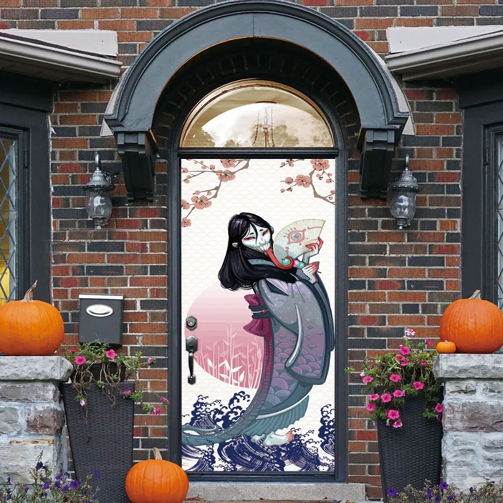 

Japanese Long Tongue Devil Door Stickers DIY Home Halloween Decorations Decal Self Adhesive PVC Door Mural Wood Door Renew Mural