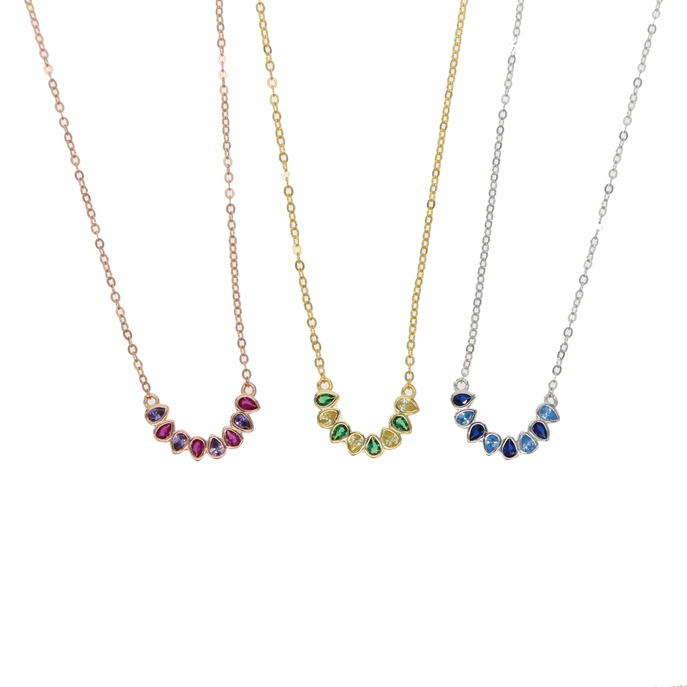 

2019 Real 925 sterling silver green red water drop pendant necklace for women fashion charm tiny rainbow cz wedding jewelry gift
