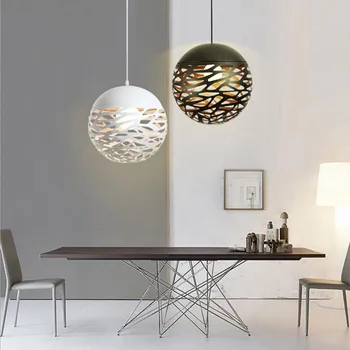 

New Nordic art hollow ball chandelier custom creative personality iron engineering lamps spherical chandelier