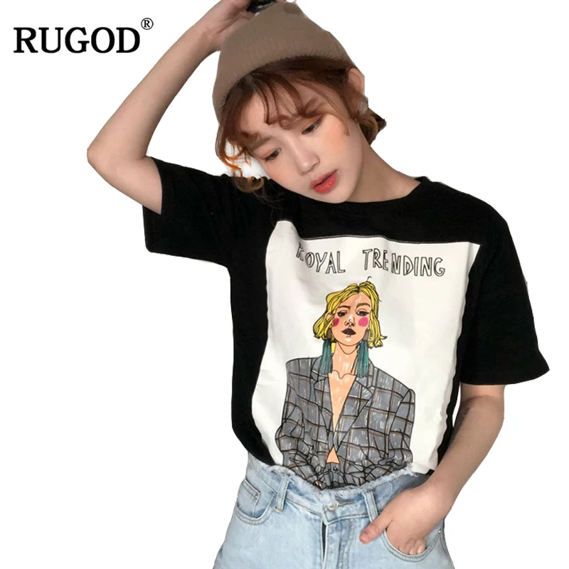 

Rugod Fashionable Summer O-neck Short T-shirt For Women Cotton Knitted Cartoon T-shirt Hot Sale Fashionable T-shirt pour femme